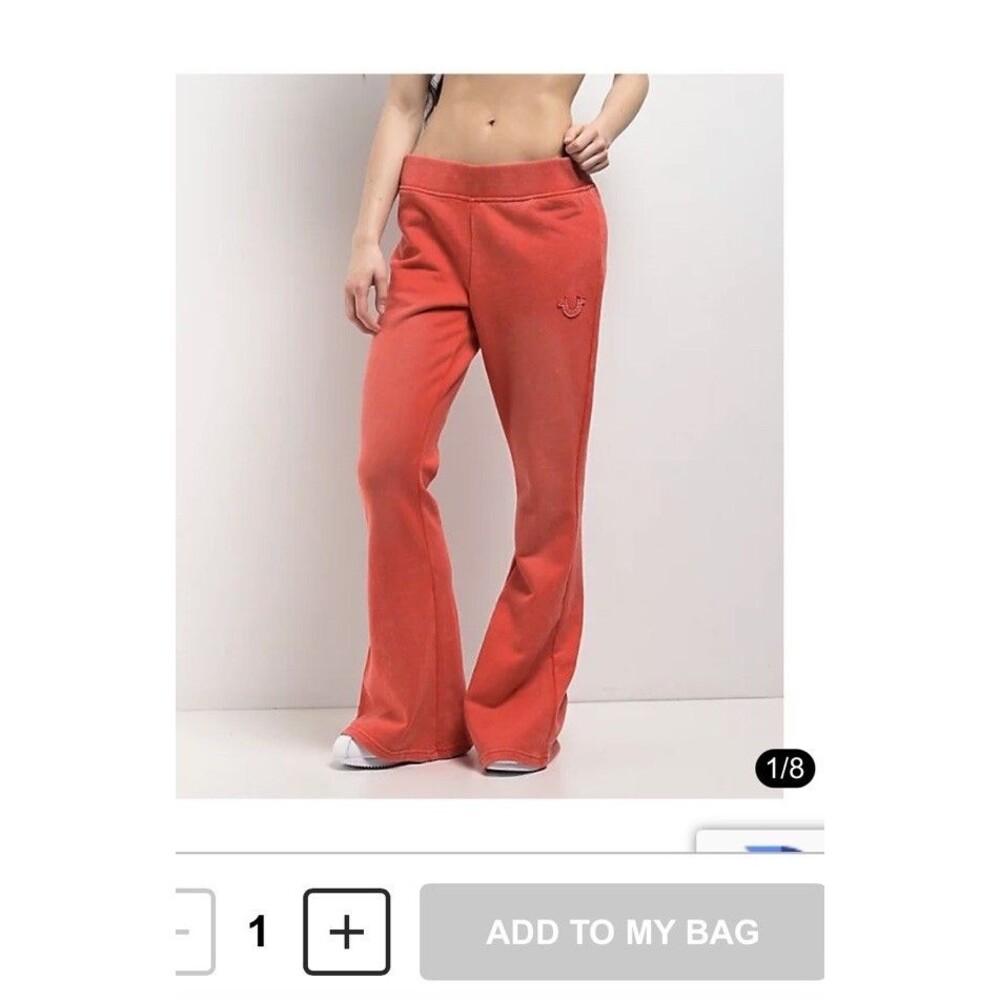True Religion Womens Small Scarlet Red Flare Sweatpants Y2K Pants Logo $124